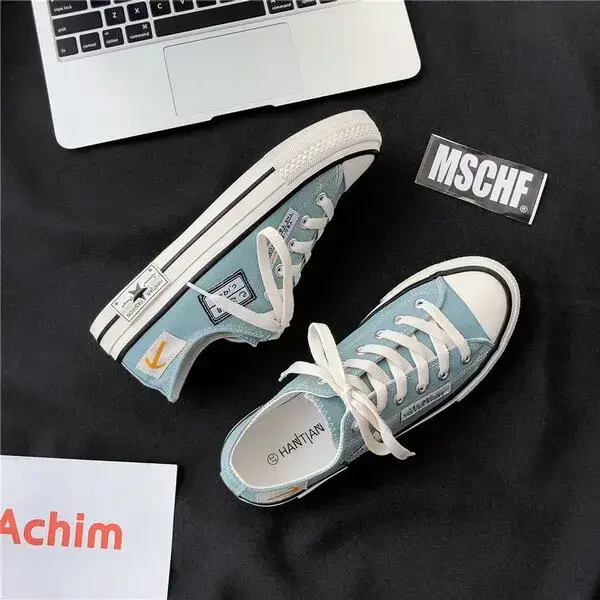 Womens Candy Color Sneakers | UV-Resistant Low-Top Lace-Up Shoes in White, Aqua, Black, Top White, Top Aqua, Top Black