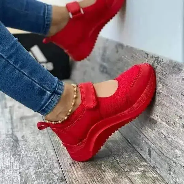 Womens Velcro Platform Sneakers | UV-Resistant Low-Top Casual Shoes in Blue, Pink, Red, White