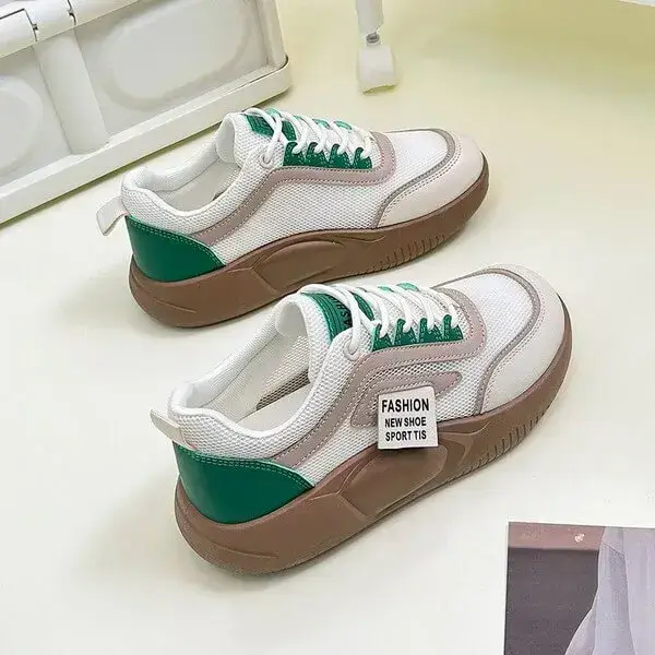 Womens Contrast Color Sneakers | Light-Reflective Low-Top Platform Shoes in Green, Yellow