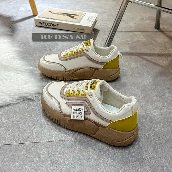 Womens Contrast Color Sneakers | Light-Reflective Low-Top Platform Shoes in Green, Yellow