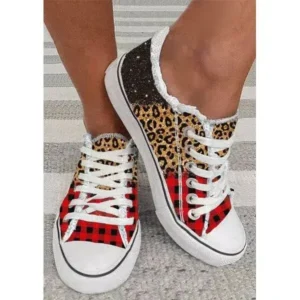 Halvecado Women Casual 3D Printing Color Leopard Canvas Shoes