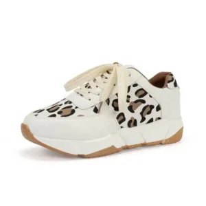 Halvecado Women Fashion Autumn And Winter Leopard Leather Stitching Sneakers