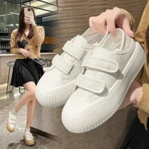 Halvecado Women Fashion Round Toe Thick Sole Velcro Pu Sneakers