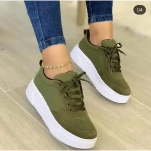 Halvecado Women'S Fashion Casual Round Toe Thick-Soled Lace Up Canvas Sneakers