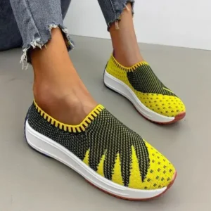 Halvecado Women Fashion Fly Knit Breathable Platform Low Top Sneakers