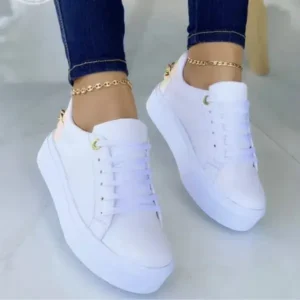 Halvecado Women Fashion Round Toe Platform Lace Up Solid Color Sneakers