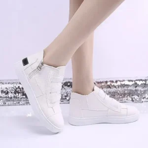 Halvecado Women Fashion Round Toe Mid-Top Canvas Raw Edge Elastic Sneakers