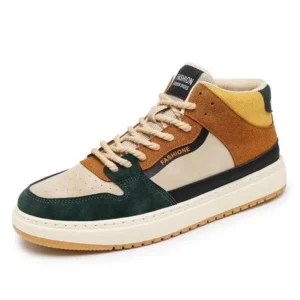 Halvecado Men'S Fashion Breathable Color Block Pu Sneakers