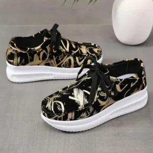 Halvecado Casual Graffiti Round Toe Platform Plus Size Sneakers