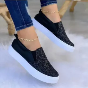 Halvecado Thick Sole Casual Sequined Shoes Women Flat Shoes