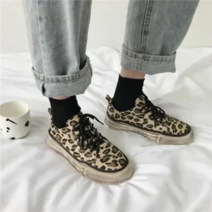 Halvecado Women Fashion Leopard Printing Flat Sneakers