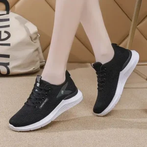 Halvecado Women Sports Casual Lace Up Design Mesh Breathable Wedge Sneakers