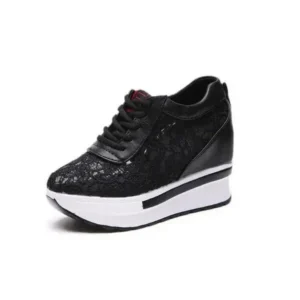 Halvecado Women Sexy Lace Design Lace-Up Breathable Wedge Platform Sneakers