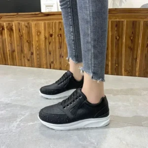 Halvecado Women Casual Rhinestone Decor Fashion Plus Size Sports Running Shoes Round Toe Sneakers