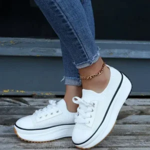 Halvecado Women Simple Casual Knit Upper Thick-Soled Lace-Up Sneakers