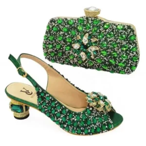 Halvecado Fashion Rhinestone Design Party Women High Heel Peep Toe Sandals And Clutch Evening Bag Set