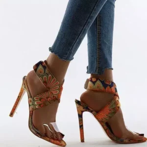 Halvecado Women Fashion Plus Size Floral Point Toe High Heel Sandals