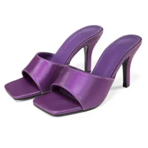 Halvecado Women Sexy Square Head Purple Stiletto Slippers