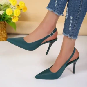 Halvecado Summer Women Fashion Plus Size Elegant Pointed Toe Strap Buckle Sling Back Stiletto Heel PU Sandals