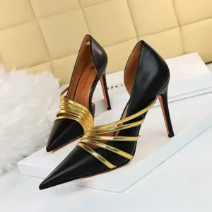 Halvecado Women Fashion Sexy Pointed Toe Hollow Design Stiletto Shoes