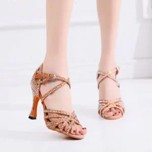 Halvecado Women Fashion Solid Color Suede Rhinestone High Heel Ankle Strap Buckle Sandals