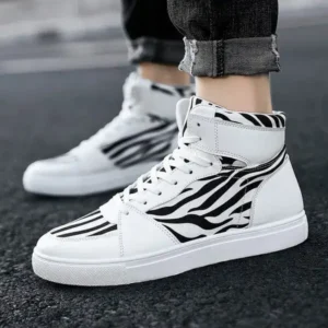 Halvecado Men'S Fashion Zebra Print Breathable Canvas High Top Sneakers