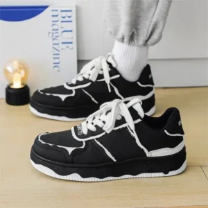 Halvecado Men'S Fashion Black White Breathable Canvas Sneakers