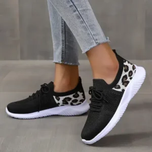 Halvecado Women Casual Mesh Breathable Leopard Sneakers