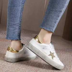 Halvecado Women Fashion Casual Plus Size Star Round Toe Sneakers