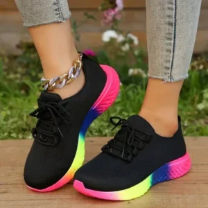 Halvecado Women Fashion Casual Mesh Breathable Rainbow Sneakers