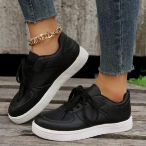 Halvecado Women Fashion Casual PU Lace-Up Sneakers