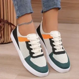 Halvecado Women Fashion Casual Color Blocking Mesh Fly-Woven Breathable Sneakers