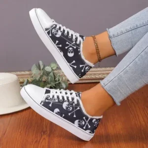 Halvecado Women Casual Fashion 3D Print Denim Canvas Sneakers