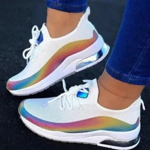 Halvecado Women Fashion Casual Rainbow Color Blocking Sneakers