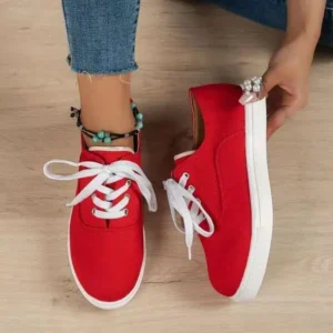 Halvecado Women Fashion Casual Solid Color Lace-Up Canvas Shoes