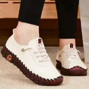 Halvecado Women Fashion Retro Solid Color PU Breathable Hollow Stitching Sneakers