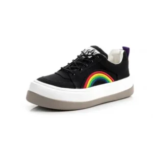 Halvecado Women Fashion Casual Rainbow Color Block Platform Canvas Platform Shoes