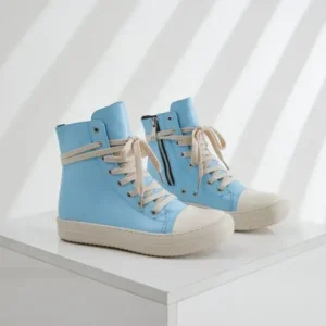 Halvecado Women Fashion Blue Faux Leather High Top Shoes