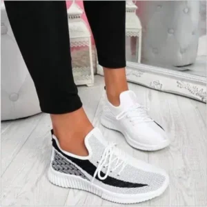 Halvecado Women Fashion Casual Thick Sole Breathable Fly Woven Thick Sole Lace Up Sneakers