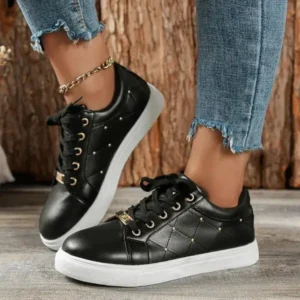 Halvecado Women Fashion Shallow Toe Round Toe Casual Lace Up Sneakers