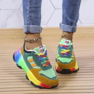 Halvecado Women Fashion Platform Color Block Platform Sneakers