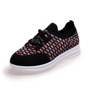 Halvecado Women Fashion Low-Top Lace-Up Platform Color-Block Fly-Knit Sneakers