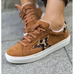 Halvecado Women Fashion Round Toe Lace-Up Canvas Sneakers