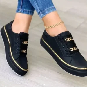 Halvecado Women Thick Bottom Chain Casual Round Toe Fashion Pu Sneakers