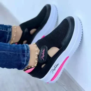 Halvecado Women Fashion Fly Woven Wedge Velcro Mesh Sneakers